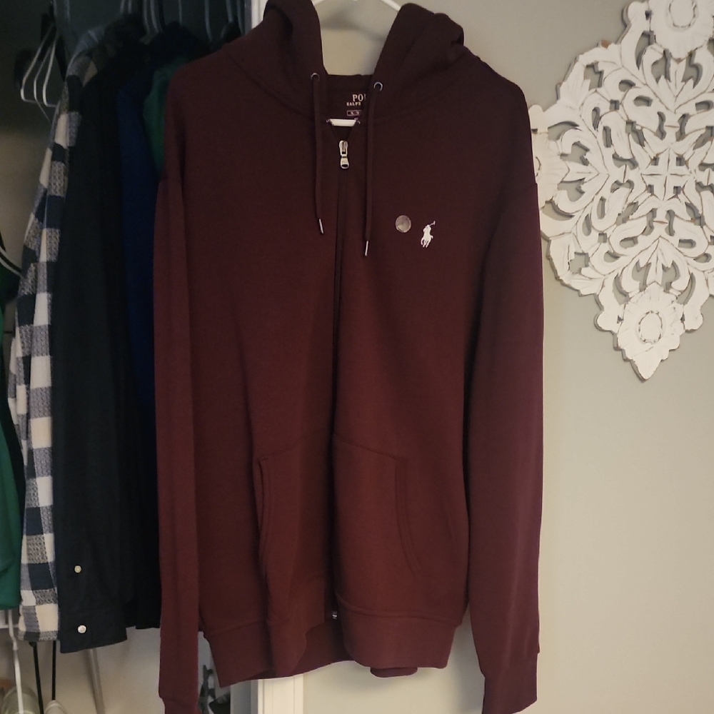 Polo by Ralph Lauren Men's Maroon Zip-Up Sweater